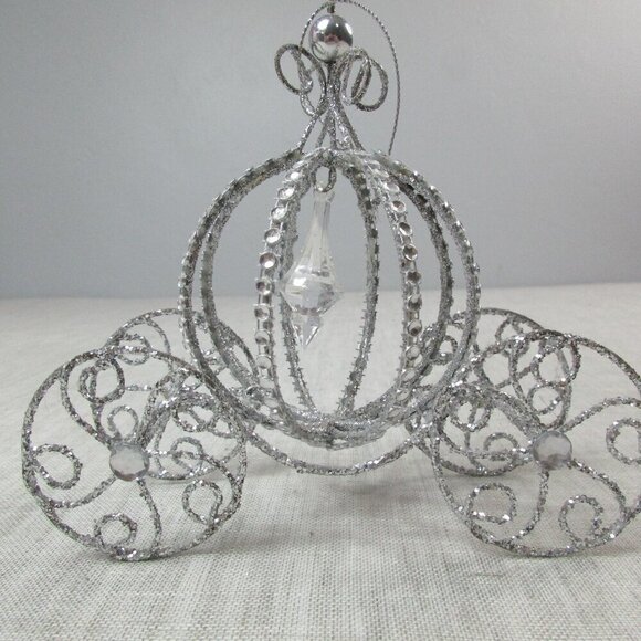 Holiday Time Cinderella Carriage Silver Bling Decorative Christmas Tree Ornament - Picture 2 of 6